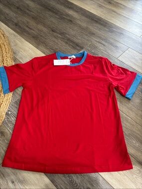 NWT Red Tee with Blue Trim size small